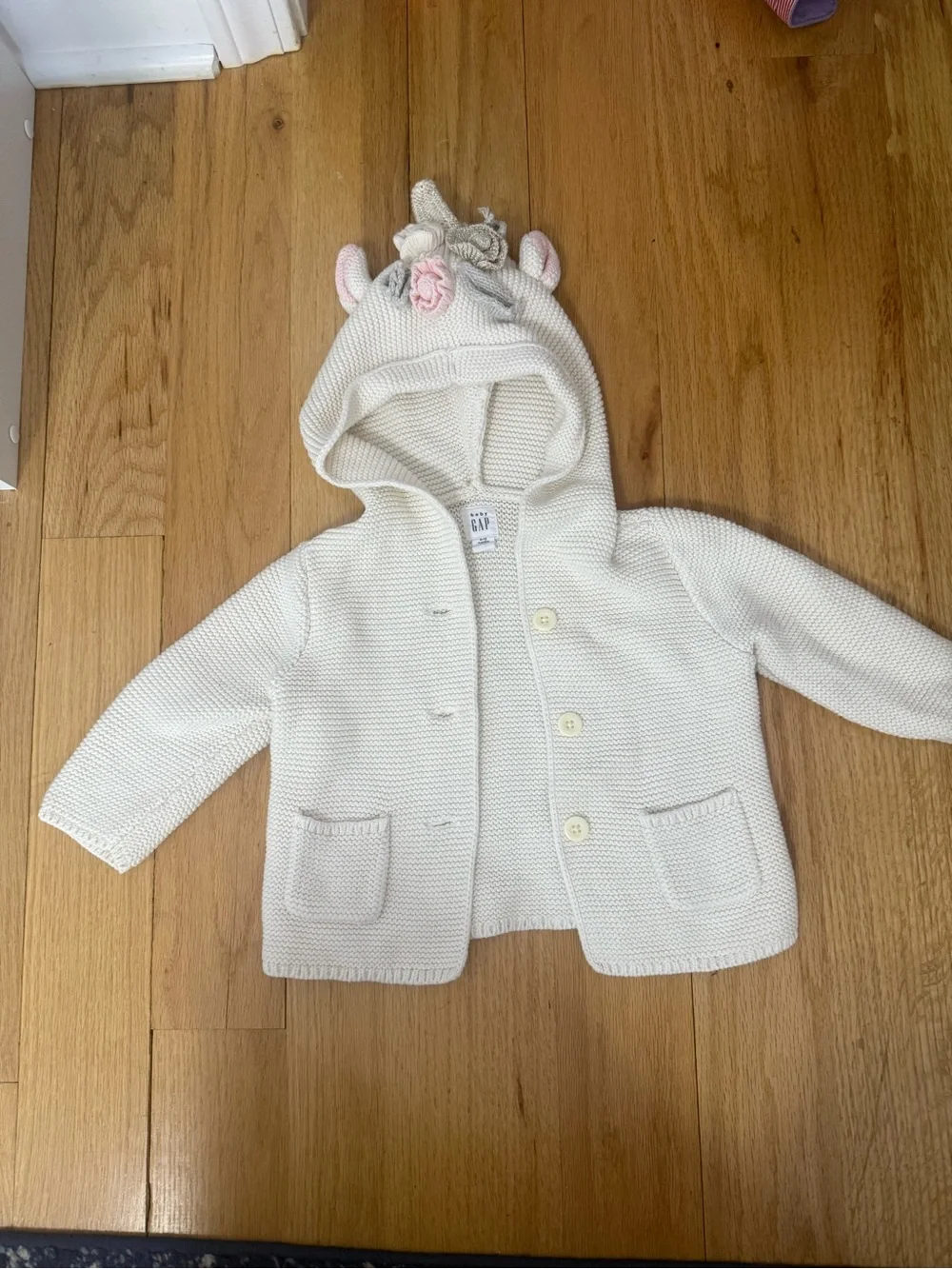 GAP Cream Knit Hooded Cardigan with Unicorn Ears